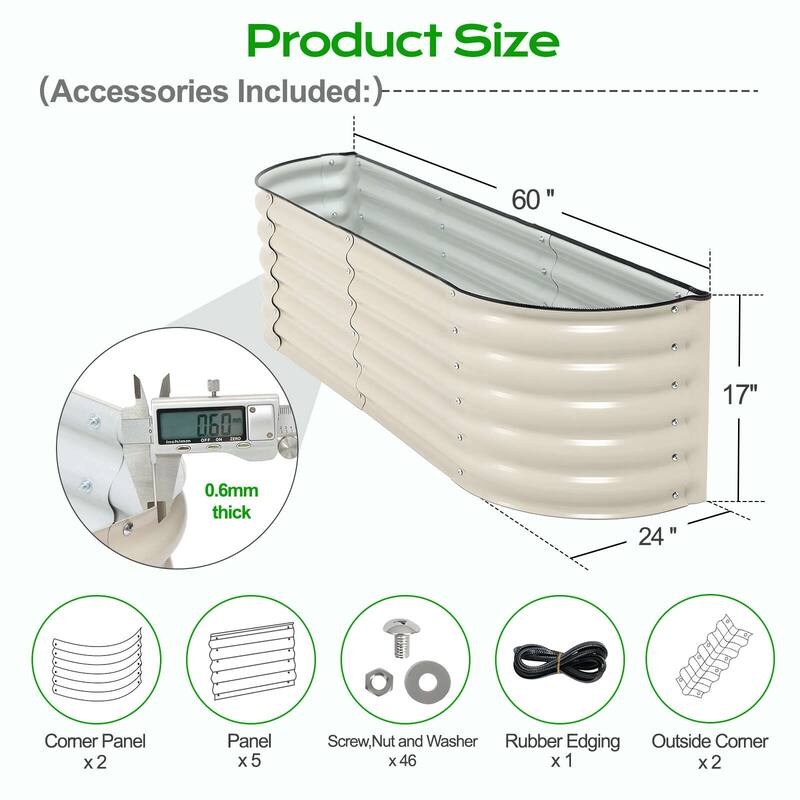 Aoodor 60'' x 24'' x 17'' Metal Raised Garden Bed, Outdoor Elevated Planter Box with Rubber Strap Edging