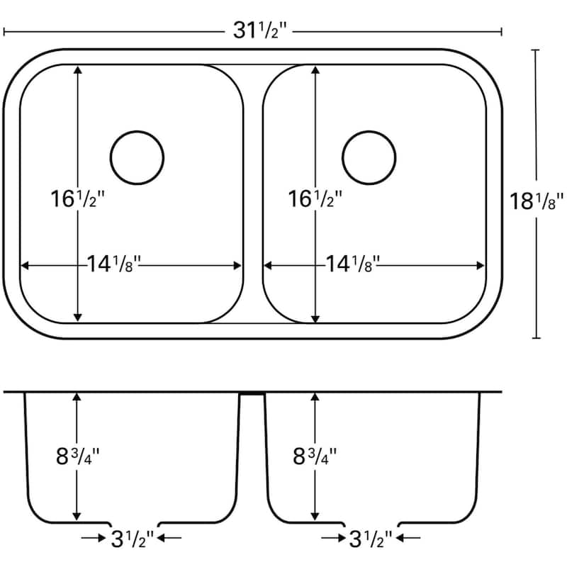 Karran USA U-5050 U Series 31-1/2" Undermount Double Basin Stainless