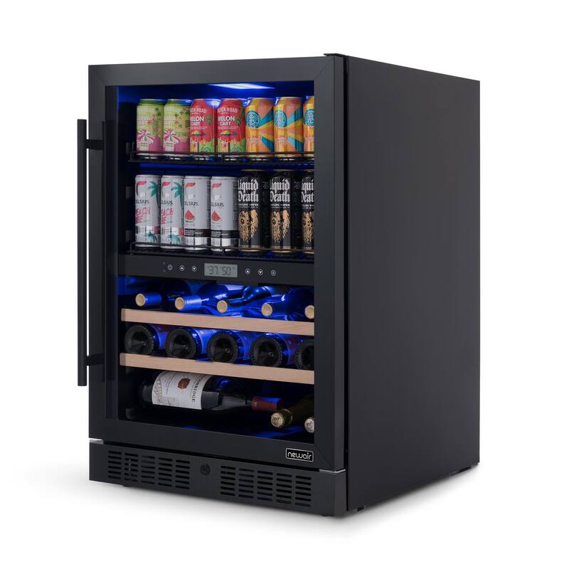 Newair Wine and Beverage Splitshelf Refrigerator, 24 Bottles and 100 Cans, Splitshelf Built-in Counter or Freestanding Fridge