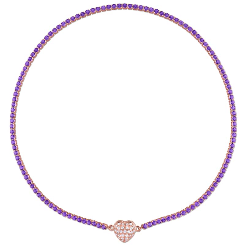 Miadora 11 5/8ct TGW African Amethyst Created White Sapphire Tennis Necklace in Rose Silver-17 in