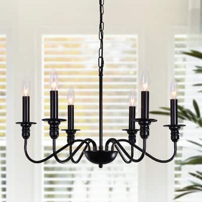 6-Light W25.59" x H72.8" Rustic Dining Area Chandelier for Kitchen