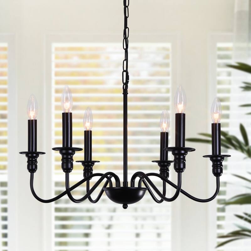 6-Light W25.59" x H72.8" Rustic Dining Area Chandelier for Kitchen