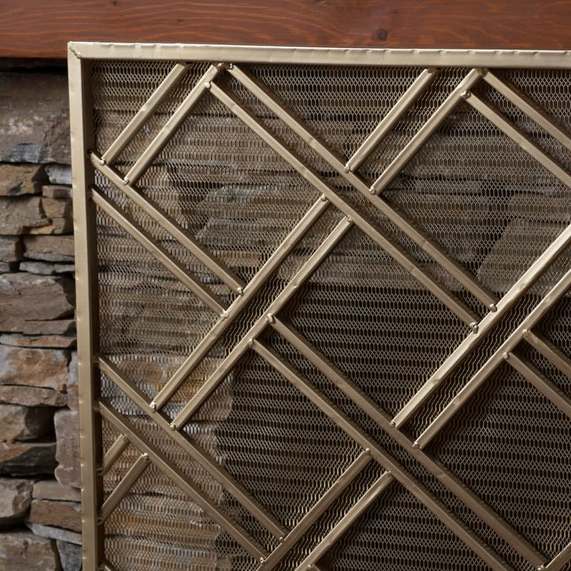 Roomfitters Modern Geometric Fireplace Screen, Single-Panel Design with Stylish Circle Patterns and Durable Mesh