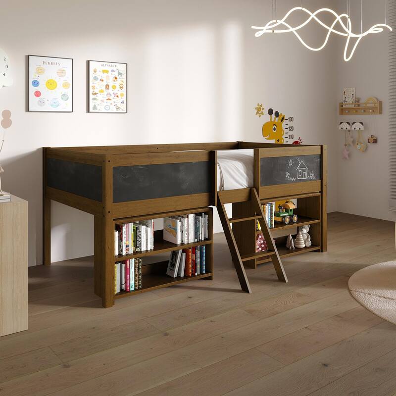 CraftPorch Modern Twin Loft Bed with Storage Rack