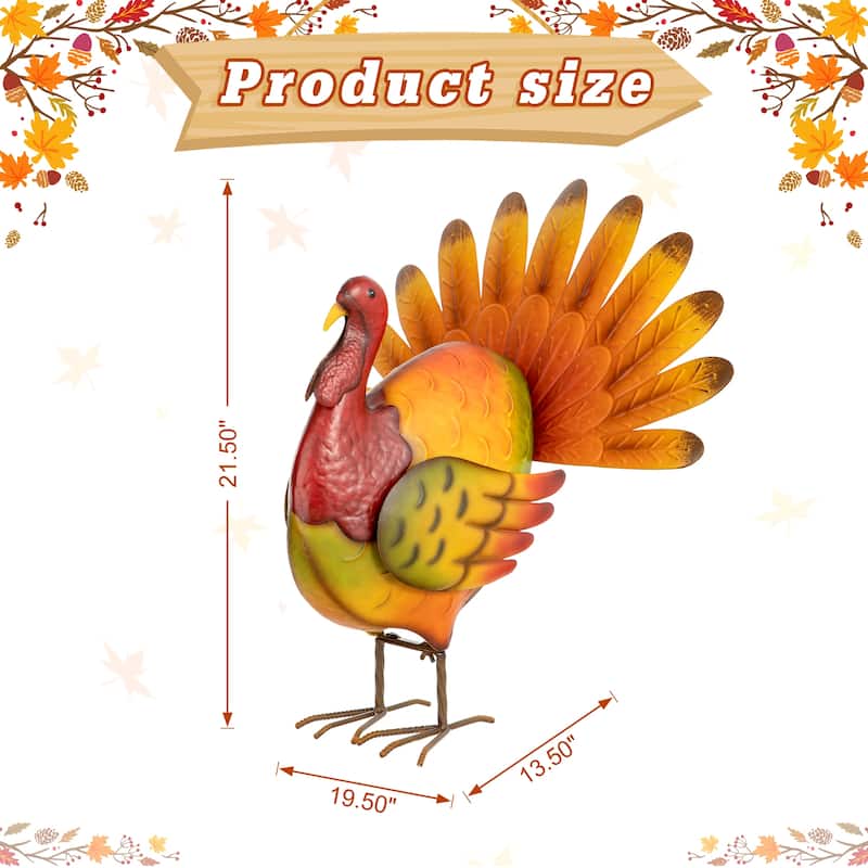 Glitzhome 21.5"H Thanksgiving Metal Turkey Porch Decor (KD)