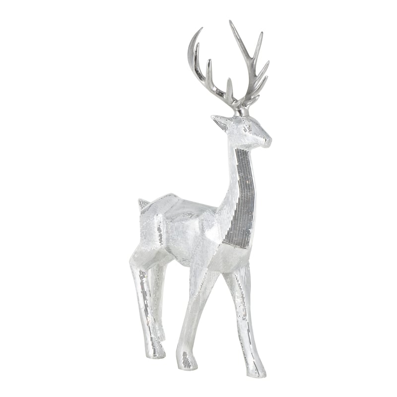 Fiberglass Reindeer Floor Christmas Sculpture with Mosaic Pattern - Copper or Silver - Roche River Decor
