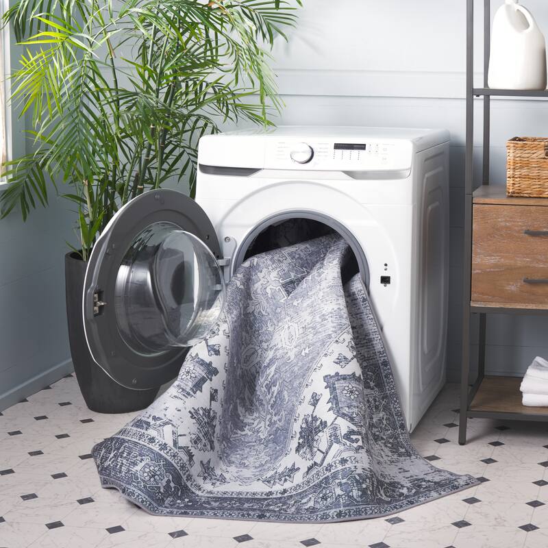 SAFAVIEH, Tucson Machine Washable Slip Resistant Therese Oriental Medallion - 4' Square - Grey