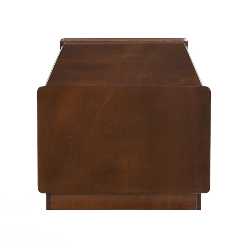 Modern Rectangle Coffee Table with 4 Drawers and 2 Display Shelves, 47.2" Wood Coffee Table with Fluted Style, Tempered Glass