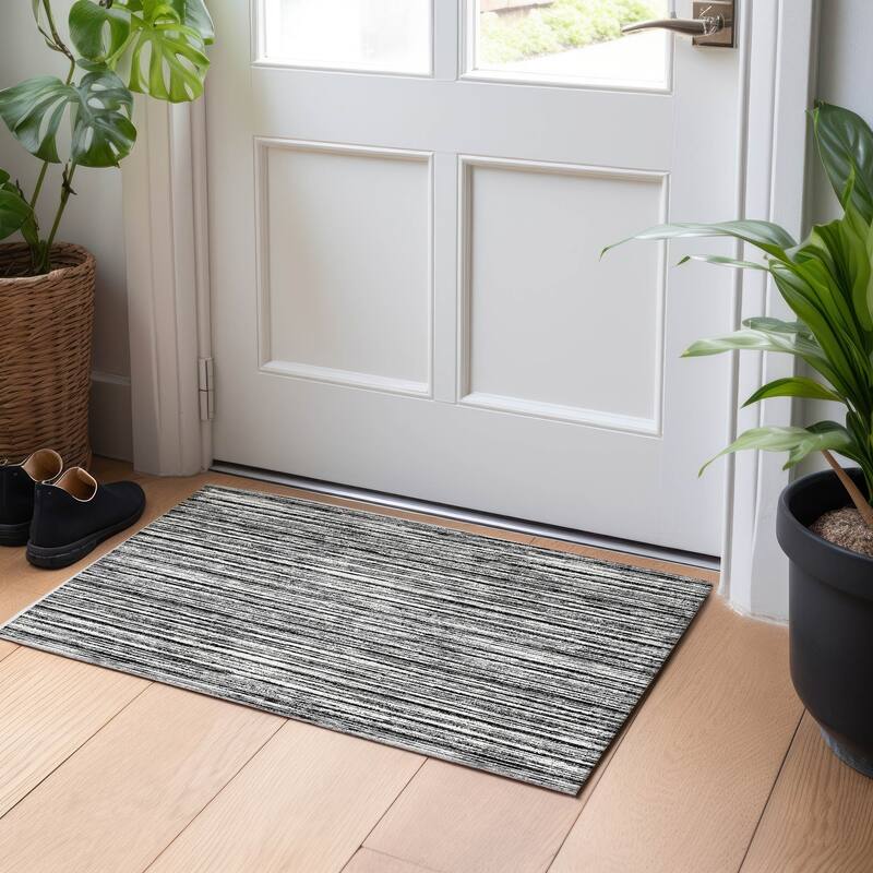 Premium Washable Super Soft Striped Mayfield Rug - Black - 1' 8" x 2' 6"