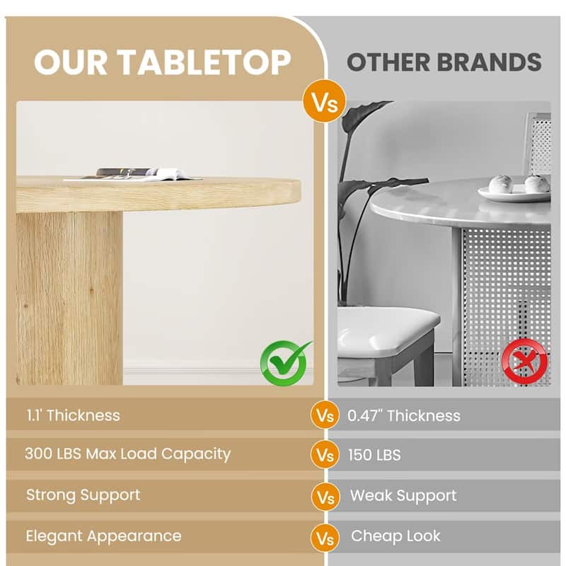 43" Small Round Dining Table with Wood Top and Sturdy Metal Pedestal Base