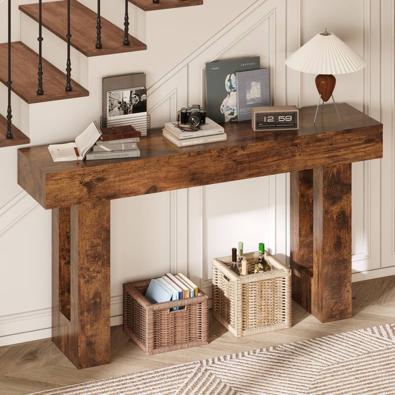 Farmhouse Entryway Table, 63-Inch Long Narrow Console Table Behind The Couch, Wooden Rectangular Sofa Table