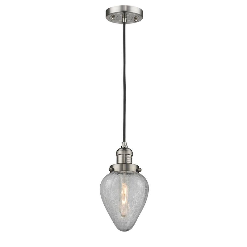 Innovations Lighting Geneseo 7" Wide Mini Pendant - Cord Suspension - Brushed Satin Nickel / Clear Crackle