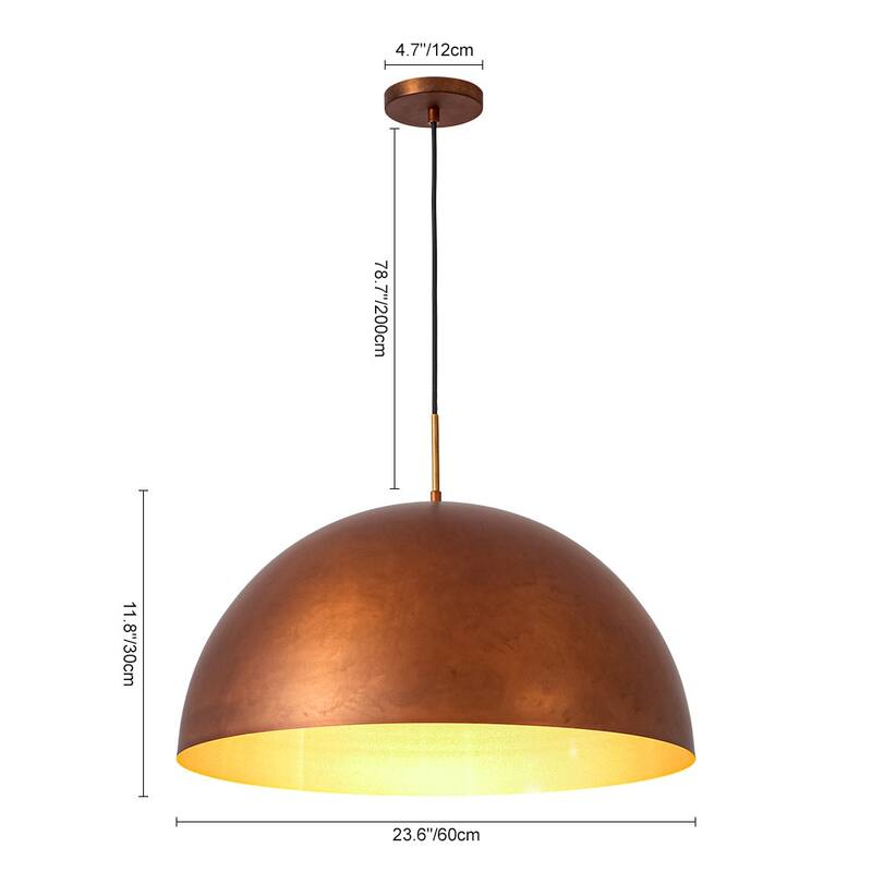 Oversized Aged Copper Barn Style Large Iron Dome Pendant Light - 23 Inches