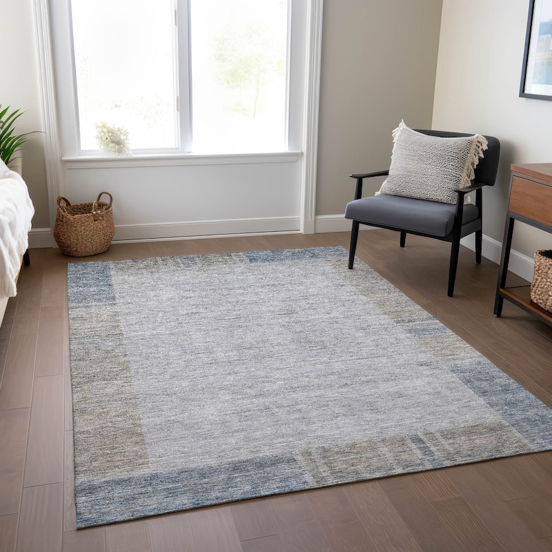 Machine Washable Indoor/ Outdoor Chantille Modern Border Rug