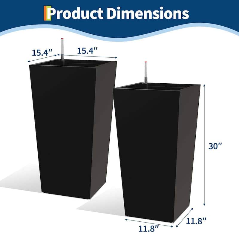 30" Set of 2 Self-Watering Planters, Flower Pots for Front Porch, Patio & Garden
