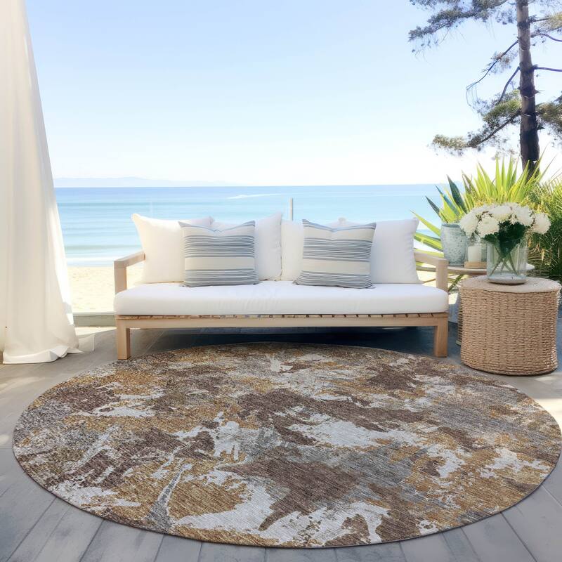 Machine Washable Indoor/ Outdoor Chantille Abstract Contemporary Rug - Brown - 8' x 8'