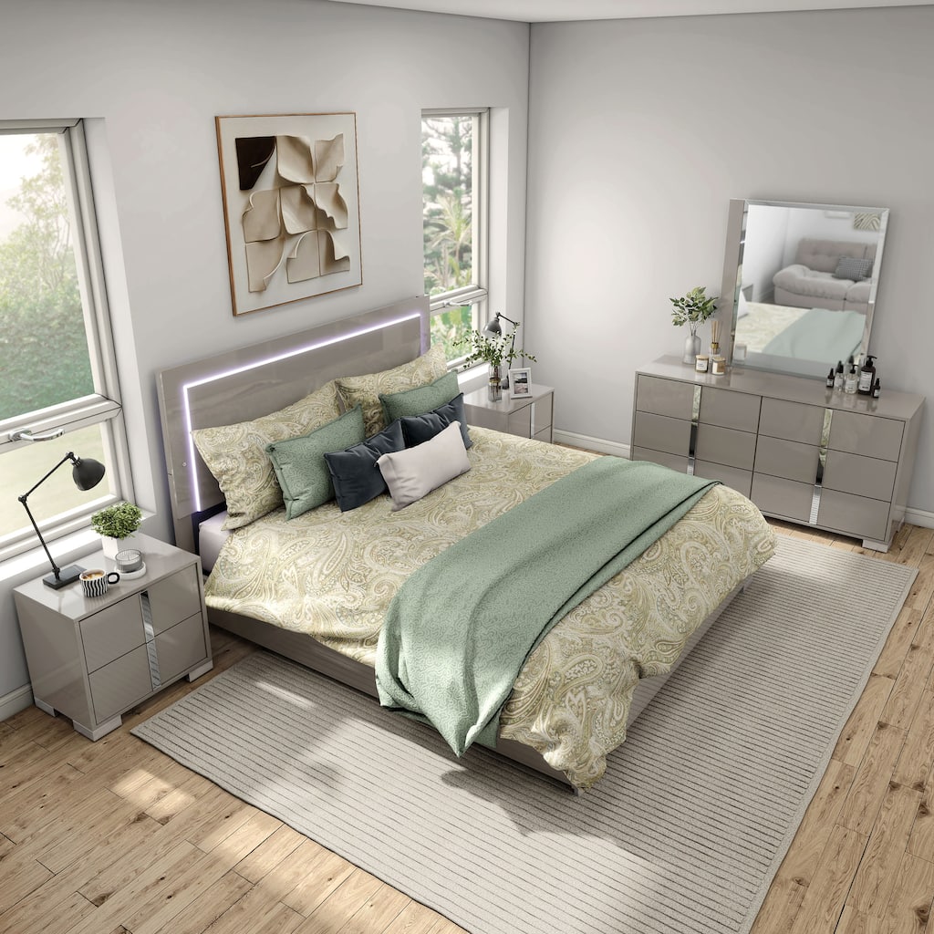 Furniture of America Erina Modern Glossy 5-Piece Panel Bedroom Set