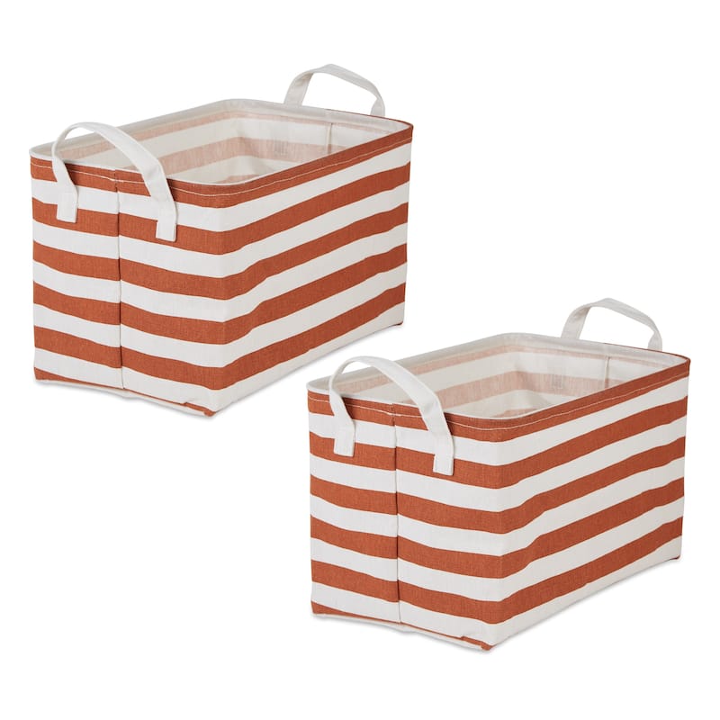 Cotton Polyester Laundry Bin Stripe Rectangle (Set of 2) - Cinnamon Stripe - Large Set, 10.5x17.5x10"