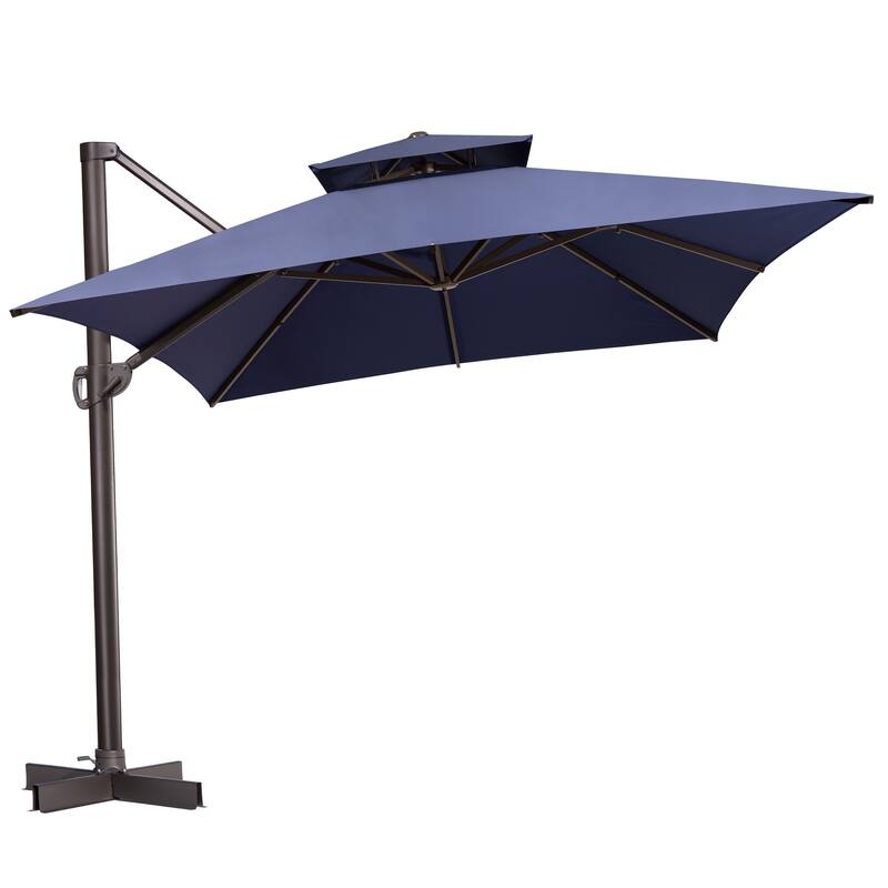 10 x 13 Feet Double Top Rectangular Rotating Patio Offset Cantilever Umbrella with Crank - Navy Blue without Base