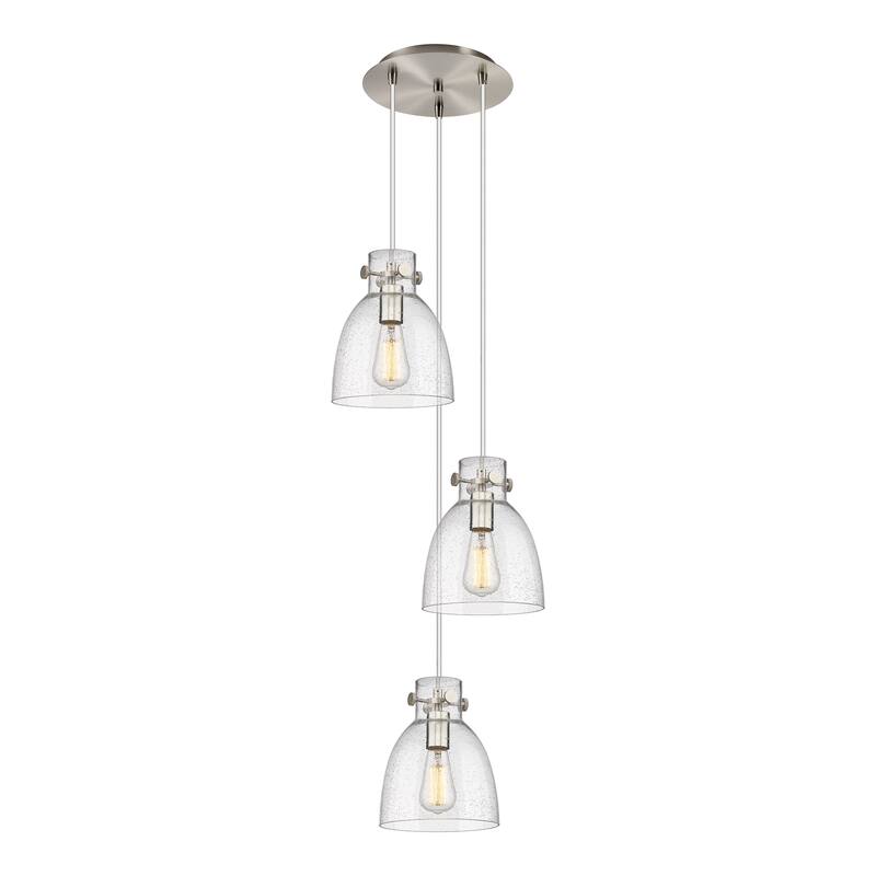 Innovations Lighting Newton Bell - 3 Light 8" Cord Hung Multi Pendant - 10" Canopy - Seedy/Brushed Satin Nickel