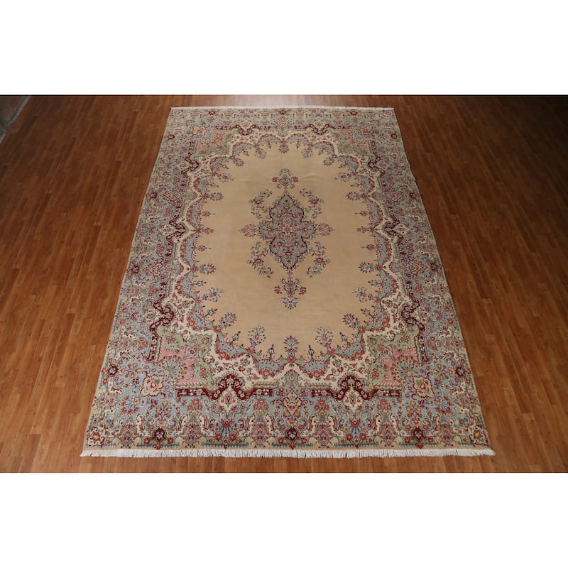 Hand-made Vintage Traditional Kerman Persian Wool Area Rug - 9'6" x 13'6"