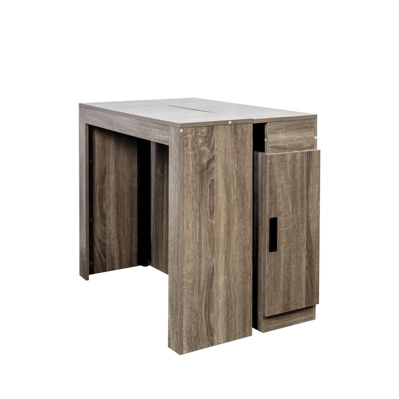 Modern Multifunctional Extendable Dining Table With Outlet,Space Saving Expanding Table With Storage