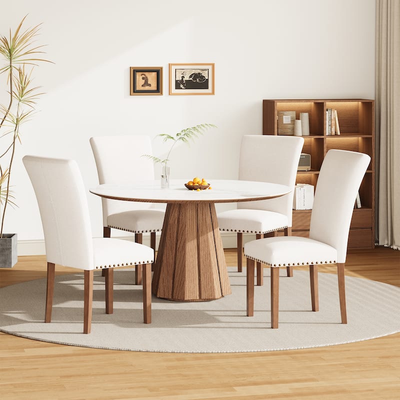 Upholstered Parsons Dining Chairs Set of 2/4/6, Fabric Dining Room Kitchen Side Chair with Nailhead Trim and Wood Legs