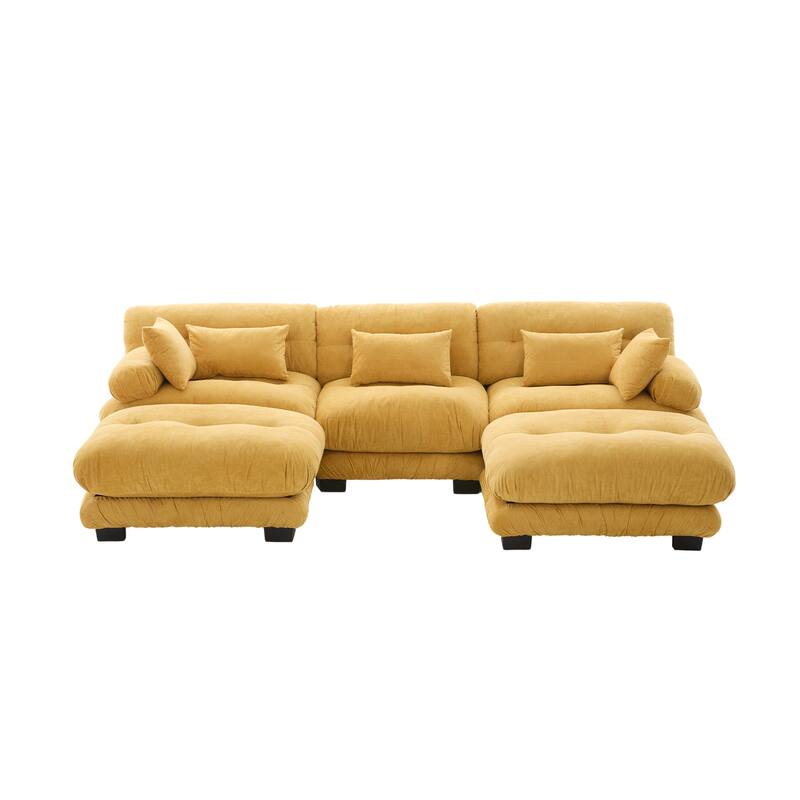 118'' Large U Shape Sofa Velvet Modular Sofa with 2 Ottomans for Living Room