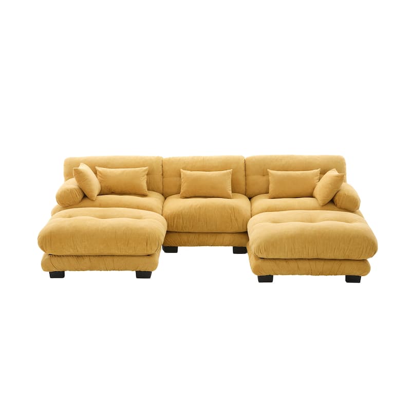 Pelletized Velvet U-shaped Sectional Sofa Modular Chaise Lounge Couch with 2 Ottomans, Deep Seat, Bolster Arms and Pillows