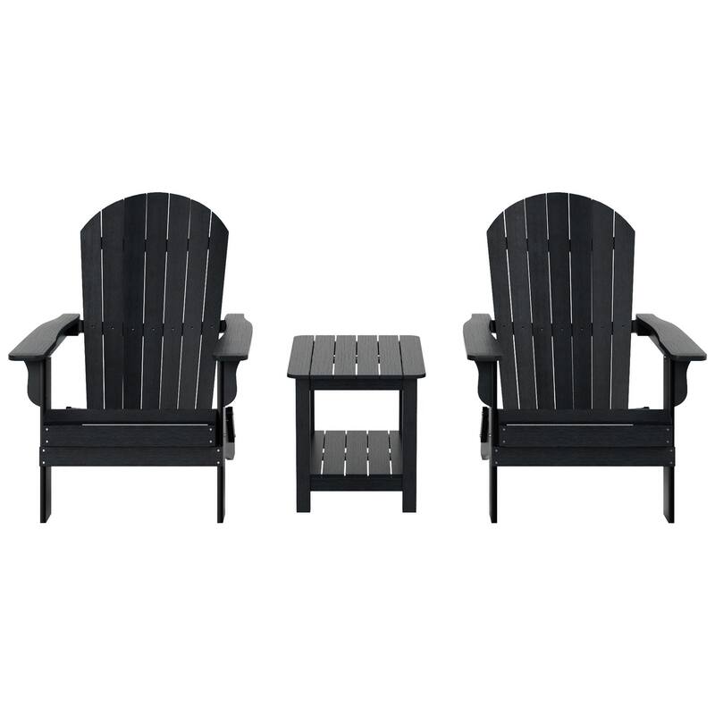 Vineyard HIPS Outdoor Folding Eco-Friendly All Weather Seashell Adirondack Chairs with Side Table (3-Piece Set)