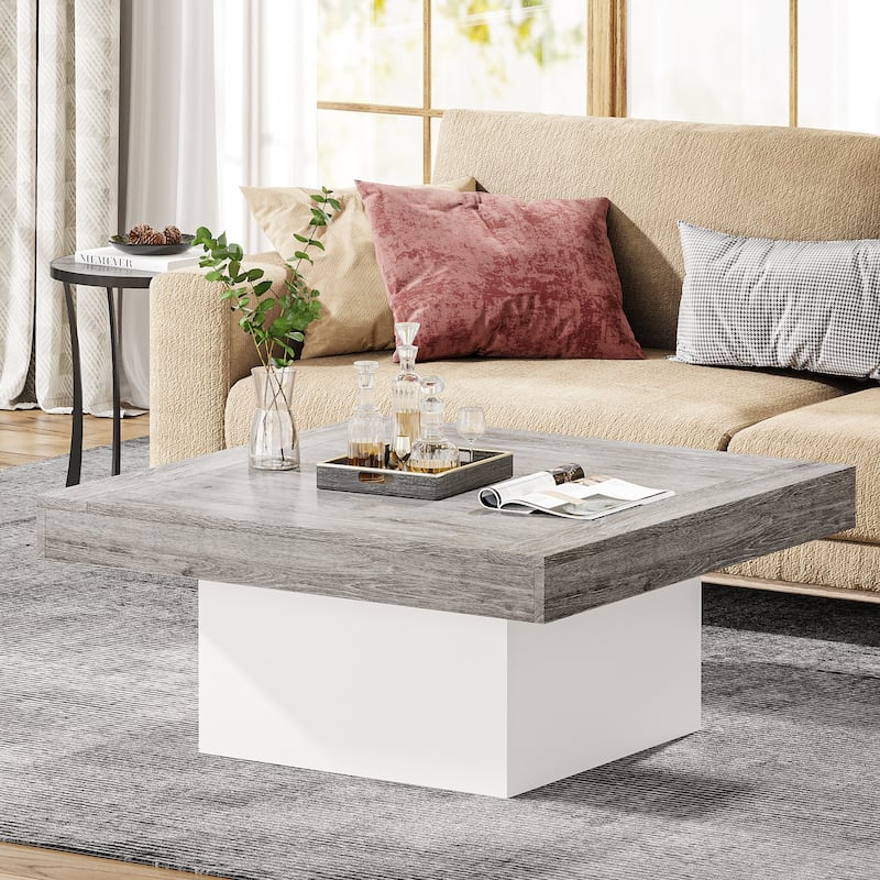 Farmhouse Square LED Coffee Table Engineered Wood Coffee Table for Living Room - Grey