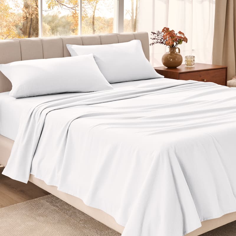 Bare Home Organic Cotton Flannel Sheet Set - Full - White