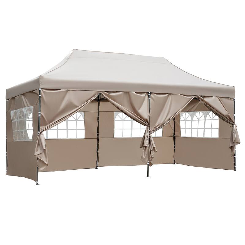 10x20 Heavy Duty Canopy Tent, UV Waterproof, 6 Sidewalls for Wedding - Khaki