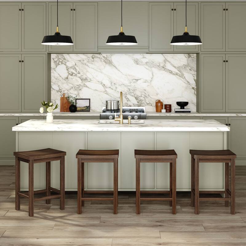 Now Furniture Solid Wood Backless Saddle Seat Counter Height Stool - Walnut - Set of 4