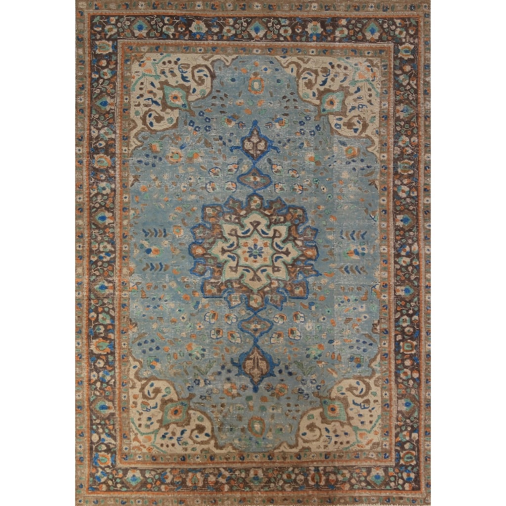 Blue Medallion Tabriz Persian Area Rug Handmade Oriental Wool Carpet - 6'5"x 9'5"