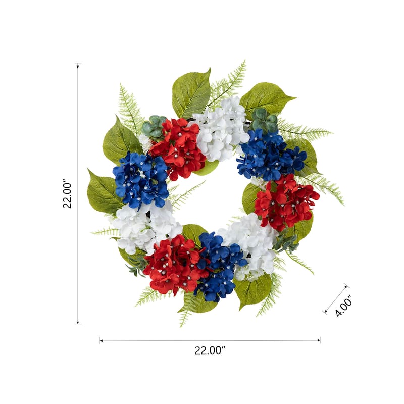 Glitzhome 22"D Artificial Patriotic Americana Hydrangea Wreath