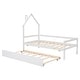 preview thumbnail 8 of 7, Twin Size Daybed with Trundle, Wooden Platform Bed Frame with House-Shaped Headboard and Fence Guardrails for Kids Boys Girls