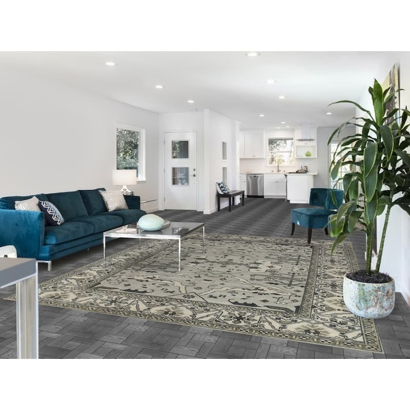 Oushak Indian Area Rug Hand-Knotted Transitional Grey Wool Carpet - 8'2" x 9'10"