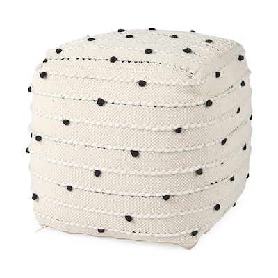 Mercana "Amaira" Cream / Black / White Patterned Wool & Cotton Square Pouf