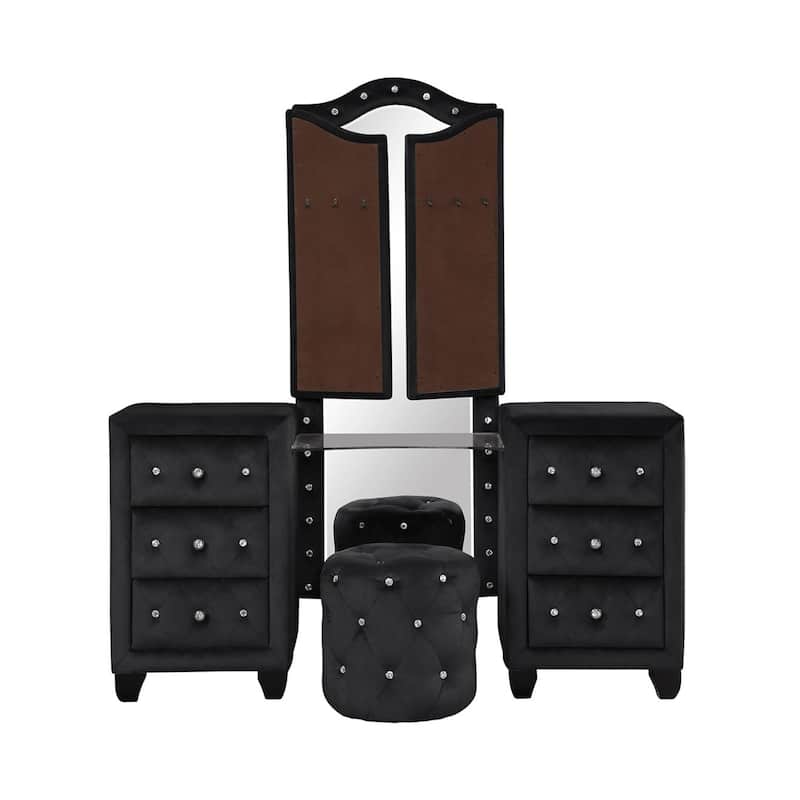 Monica Modern Style Crystal Tufted 4PC/5PC Vanity Bedroom Set Made with Wood