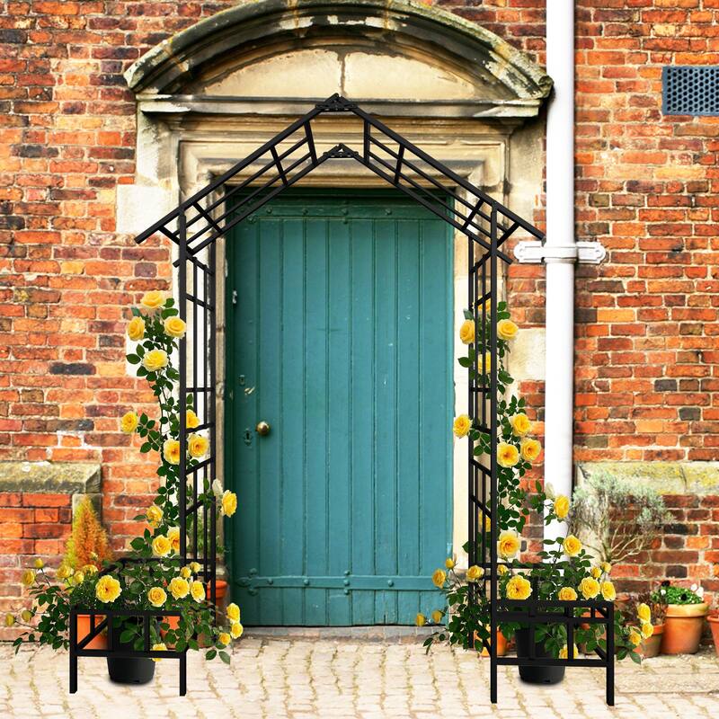 Anmytek Metal Garden Arch with Adjustable Width W68.11'' W94.29'' Climbing Plants Support Rose Arch Outdoor Black