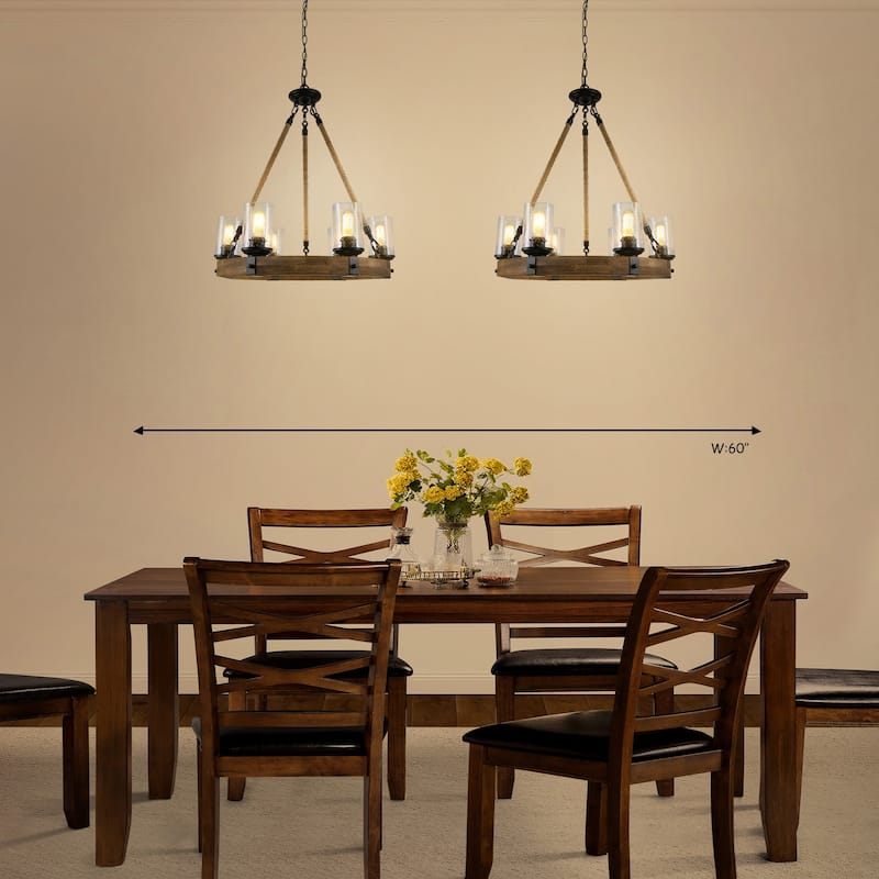 Farmhouse 6-Light Wagon Wheel Wood Chandelier for Dining Room - D25"x H 28"
