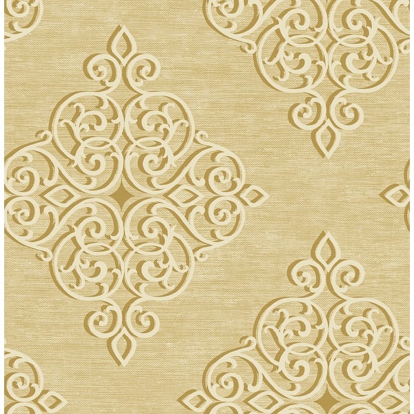 slide 2 of 8, Seabrook Designs Nellie Medallion Damask Unpasted Wallpaper 20.5 in. W x 33 ft. L - Metallic Burlap & Gold