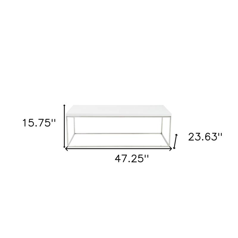 HomeRoots 35" White and Silver Wood And Metal Square Frame Coffee Table