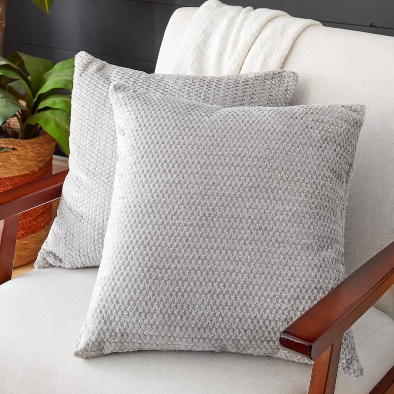 Sorra Home Velvet Shimmer Indoor Textured Knife Edge Square Pillows (Set of 2) - 20 in - Sutherland Dove