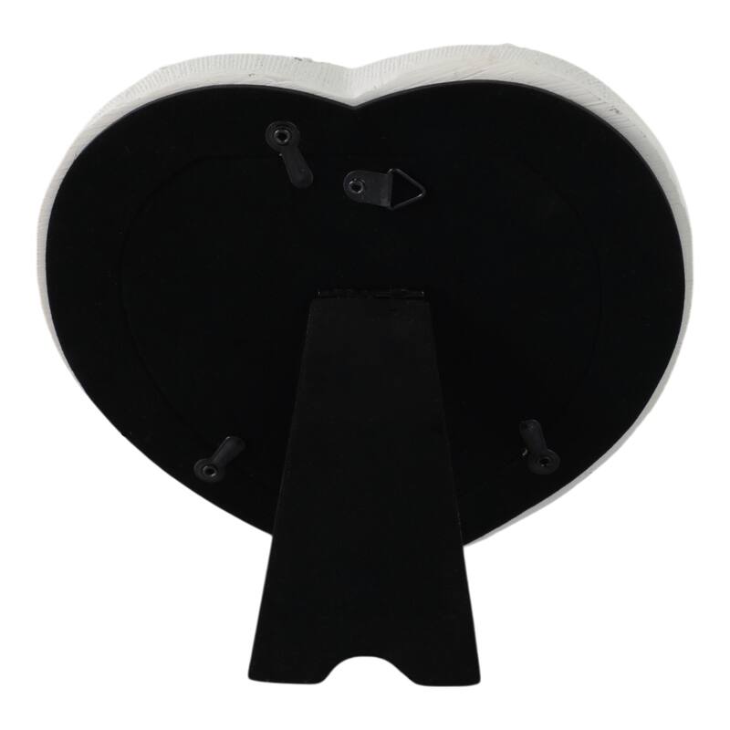 Polyresin Heart Shaped Photo Frame Floral Carving Design - 5x5" Ivory