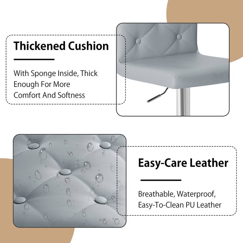 VECELO Bar Stools Set of 2 Armless Adjustable Swivel Modern PU Leather Button Barstools Four Colors are Available