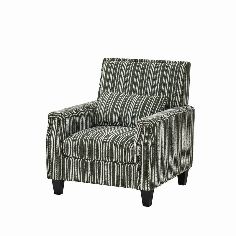 Modern Accent Chair with Arms,Comfy Upholstered Armchair for Living Room,Grey and White Striped Armchair with Nailhead Trim