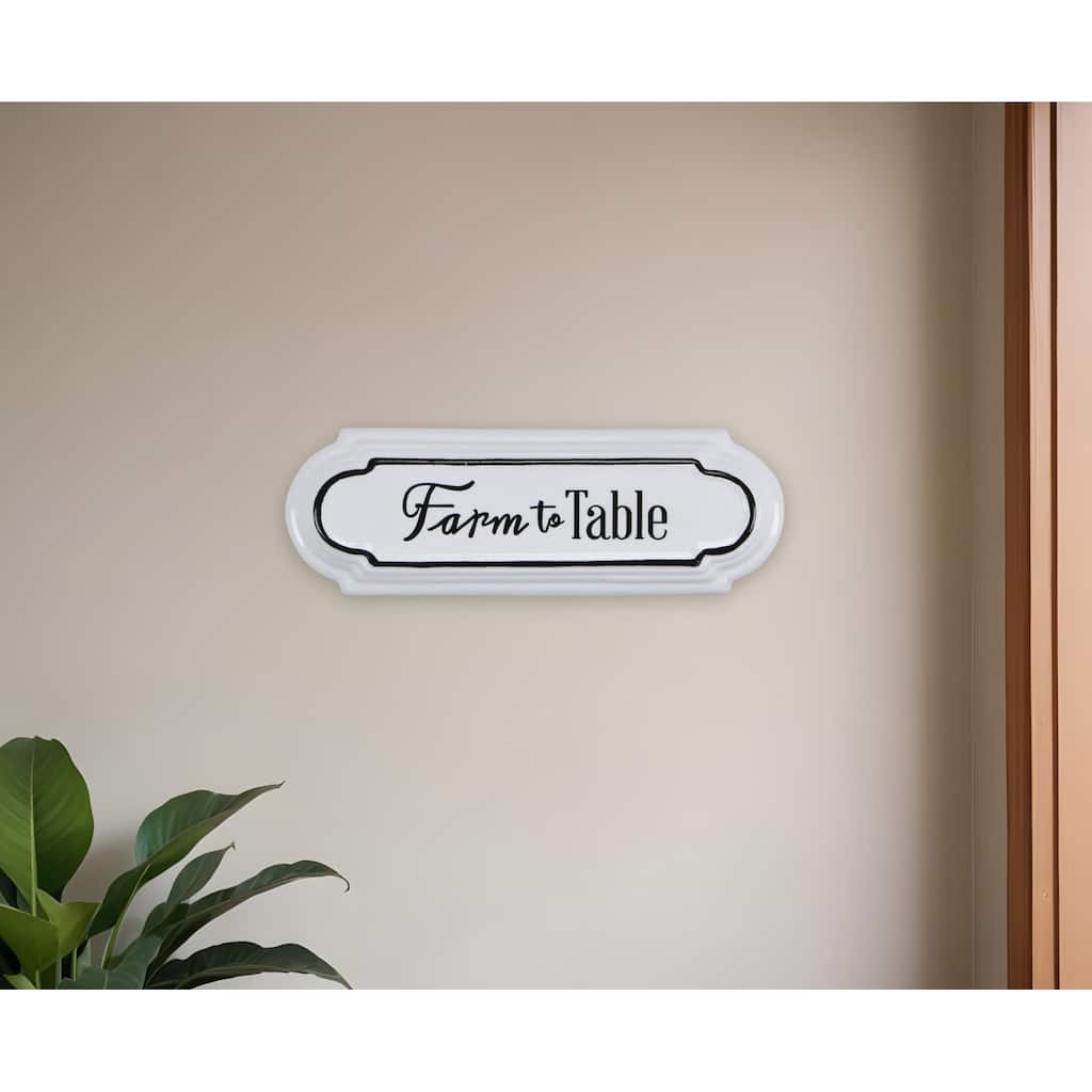 HomeRoots 5" X 14" Black and White Farm To Table Metal Wall Decor
