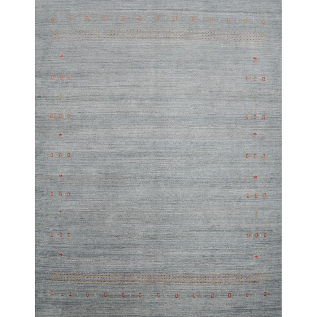 Hand Knotted Oriental 100% Wool Carpet Tribal Animal Pictorial Greys & Charcoal Gabbeh Area Rug - 9' 1'' X 9' 0''